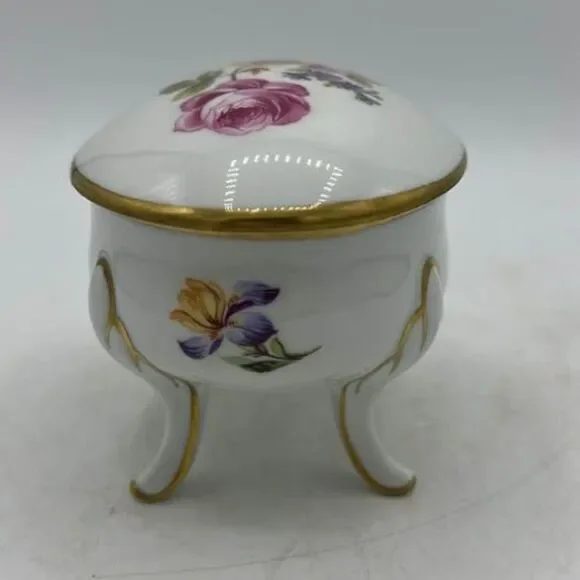 Trinket Jewelry Box Vintage Footed Floral Flowers East Germany - Picture 4 of 8